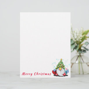 Christmas Tree Hat Gnome with Gift Letterhead