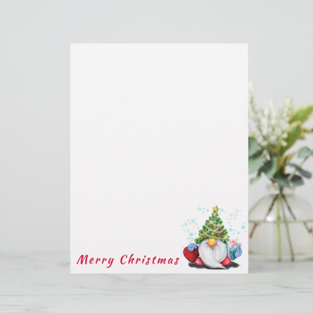 Christmas Tree Hat Gnome with Gift Letterhead (Standing Front)