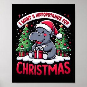 Christmas Tree Hippopotamus Xmas Hippo Lover Team Poster