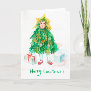 Christmas tree holiday greetings  cute little girl