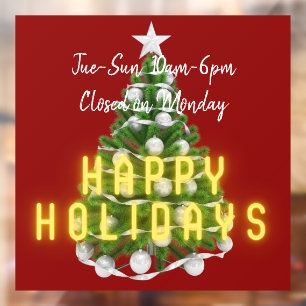 Christmas Tree Holiday Hours Sign Window Cling