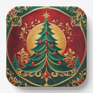 Christmas Tree Holiday Paper Plate