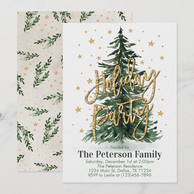 Christmas Tree Holiday Party Invitation Invite (Front/Back)