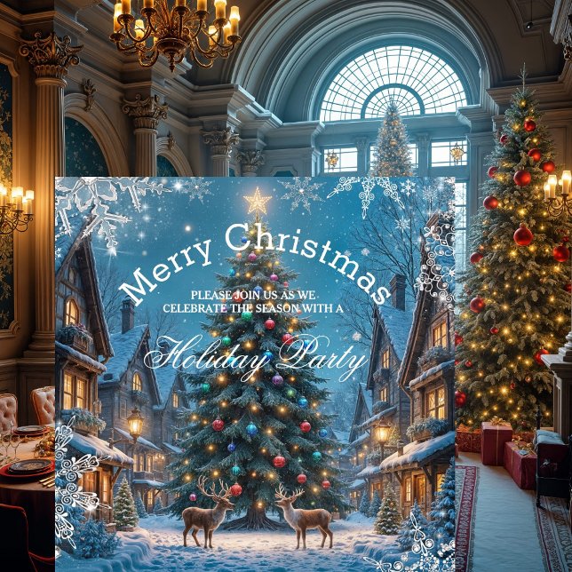 Christmas Tree Holiday Party Winter Reindeers snow Invitation (Creator Uploaded)