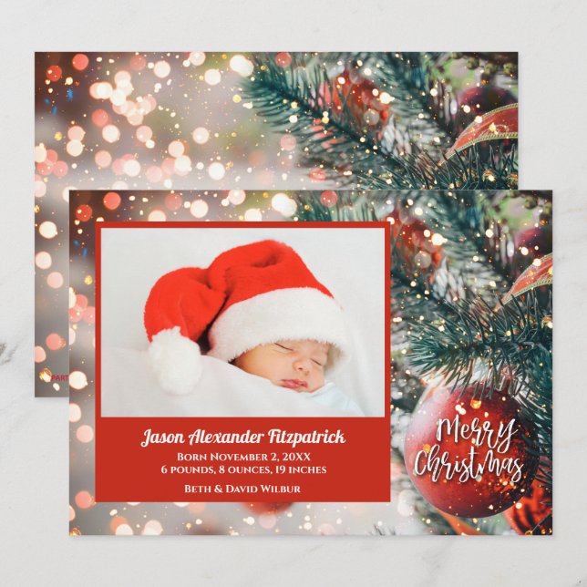 Christmas Tree Holiday Photo Birth Announcements (Front/Back)
