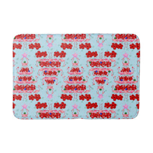 Christmas Tree Holiday Santa Flamingos on Cool Blu Bath Mat