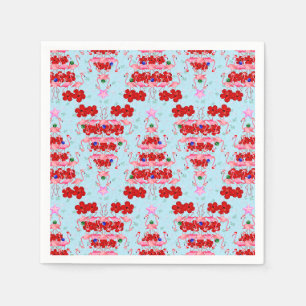 Christmas Tree Holiday Santa Flamingos on Cool Blu Napkin