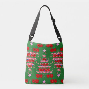 Christmas Tree Holiday Santa Flamingos on Green Crossbody Bag