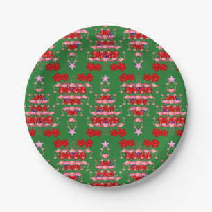 Christmas Tree Holiday Santa Flamingos on Green Paper Plate