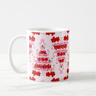 Christmas Tree Holiday Santa Flamingos on Pink Coffee Mug