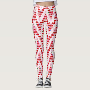 Christmas Tree Holiday Santa Flamingos on Pink Leggings