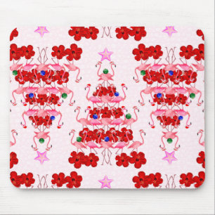 Christmas Tree Holiday Santa Flamingos on Pink Mouse Mat