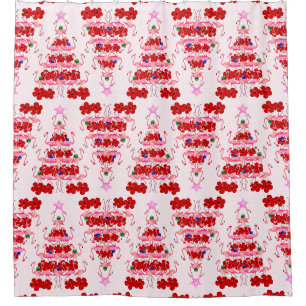 Christmas Tree Holiday Santa Flamingos on Pink Shower Curtain