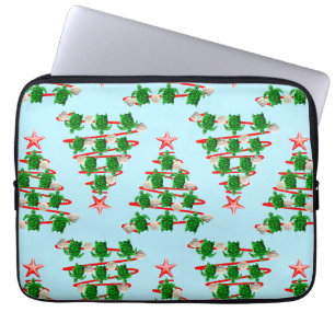 Christmas Tree Holiday Sea Turtles on Cool Blue Laptop Sleeve