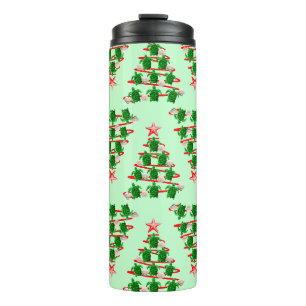 Christmas Tree Holiday Sea Turtles on Green Thermal Tumbler
