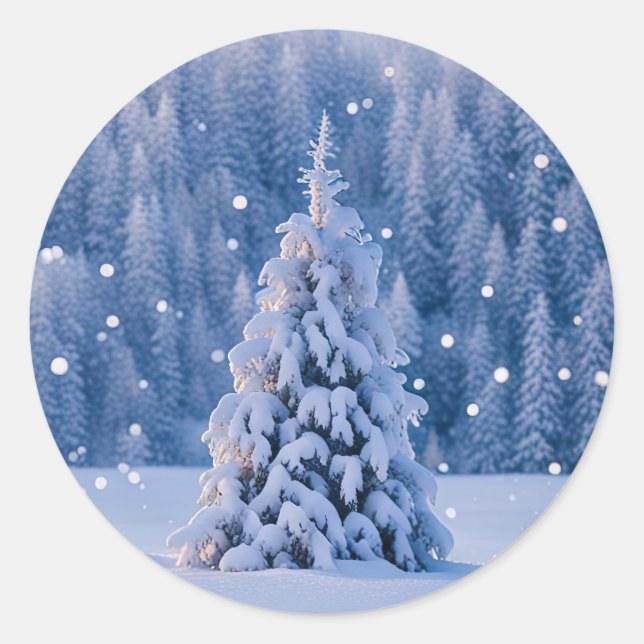Christmas Tree Holiday Snow Classic Round Sticker (Front)