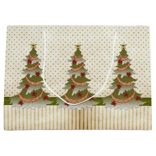Christmas Tree Holiday Stripes Polka Dots Large Gift Bag