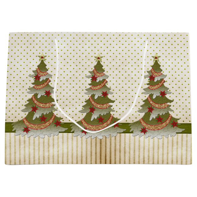 Christmas Tree Holiday Stripes Polka Dots Large Gift Bag (Front)