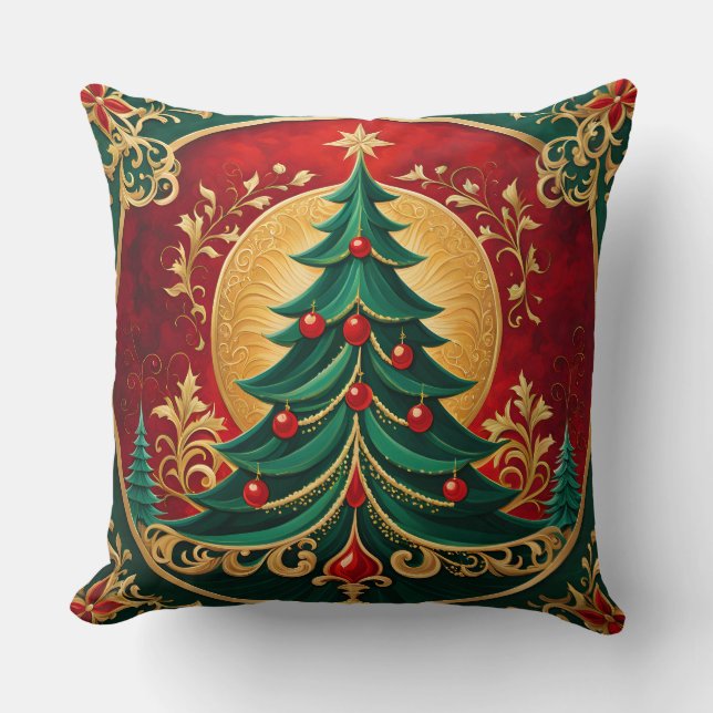 Christmas Tree Holiday Throw Pillow (Front)