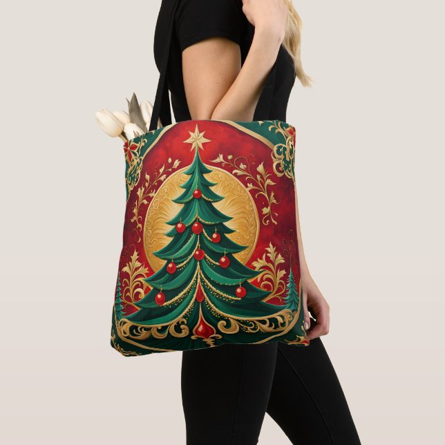 Christmas Tree Holiday Tote Bag (Close Up)