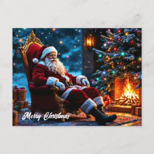 Christmas tree holiday winter art cute Santa Postcard