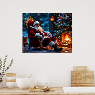 Christmas tree holiday winter art cute Santa Poster