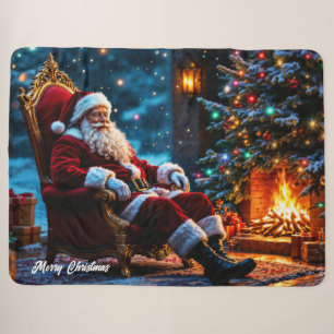 Christmas tree holiday winter art cute Santa Sherpa Blanket