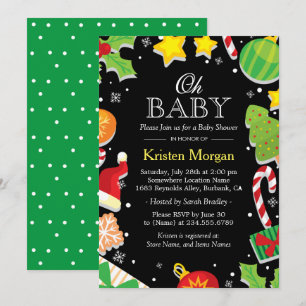 Christmas Tree Holly Berries Cute Baby Shower Invitation