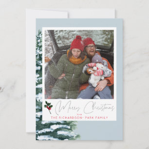 Christmas Tree, Holly & Instant Photo - Blue Card