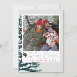 Christmas Tree, Holly & Instant Photo - Grey Card