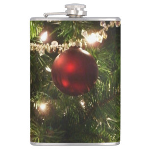Christmas Tree I Holiday Pretty Green and Red Hip Flask