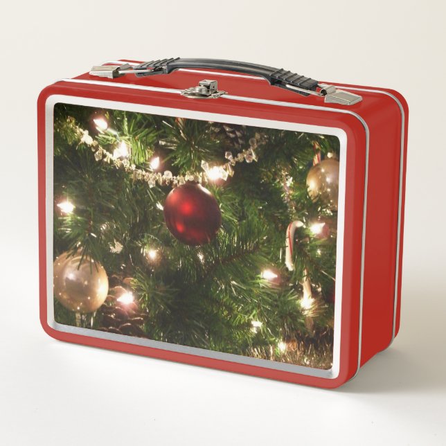 Christmas Tree I Holiday Pretty Green and Red Metal Lunch Box (Front)