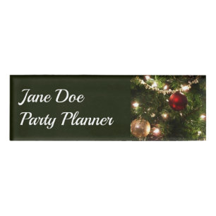 Christmas Tree I Holiday Pretty Green and Red Name Tag