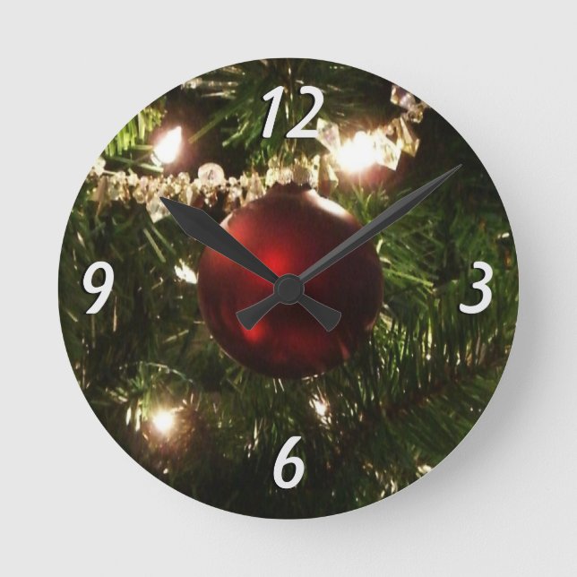 Christmas Tree I Holiday Pretty Green and Red Round Clock (Front)