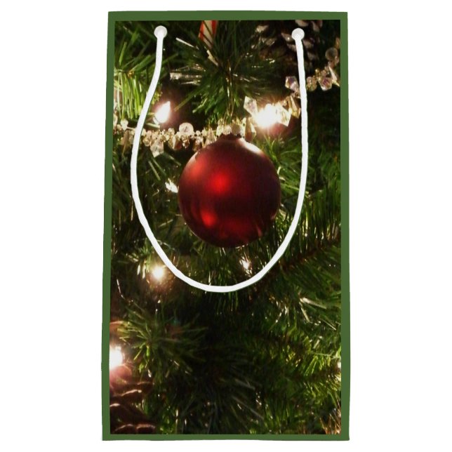 Christmas Tree I Holiday Pretty Green and Red Small Gift Bag (Front)