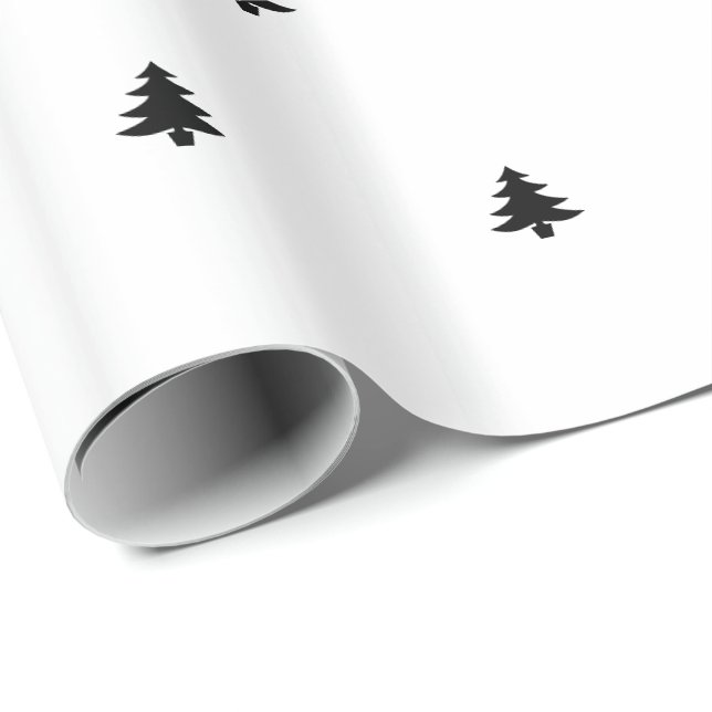 Christmas Tree Iconic Pattern Festive Black/White Wrapping Paper (Roll Corner)