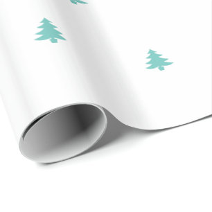 Christmas Tree Iconic Pattern Festive Teal/White Wrapping Paper