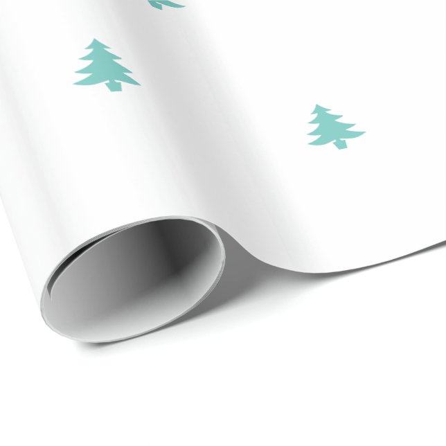 Christmas Tree Iconic Pattern Festive Teal/White Wrapping Paper (Roll Corner)
