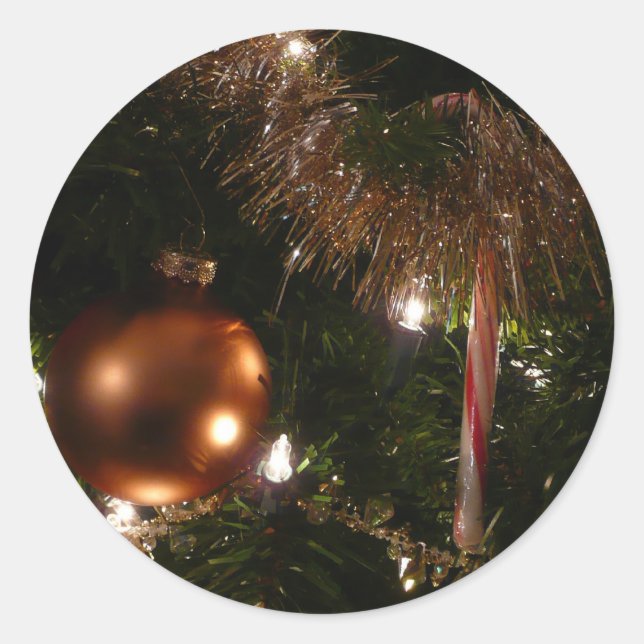Christmas Tree II Holiday Red and Gold Classic Round Sticker (Front)