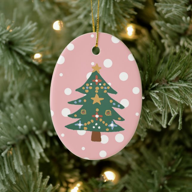 Christmas Tree Illustration Ceramic Ornament (Tree)