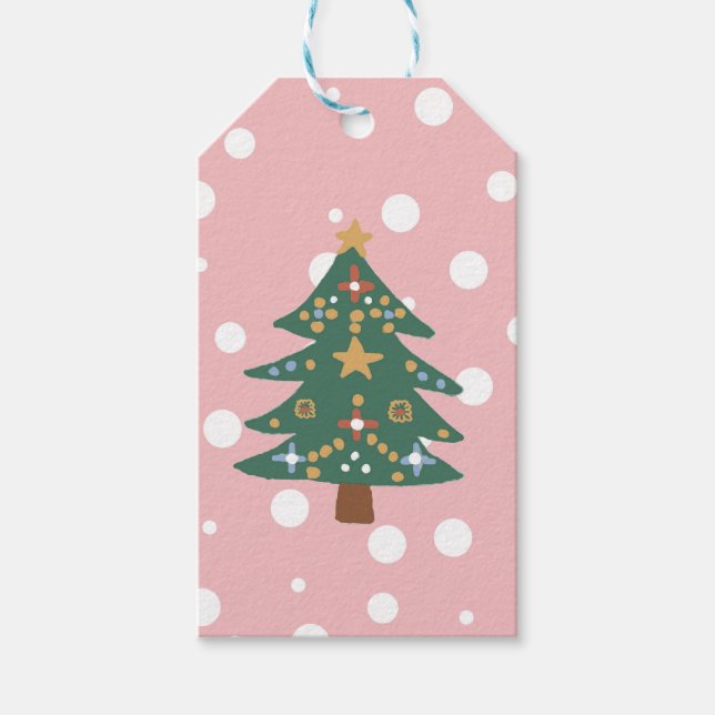Christmas Tree Illustration Classic Gift Tags (Front)