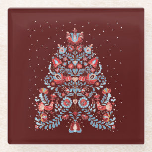 Christmas Tree Illustration Glass Coaster