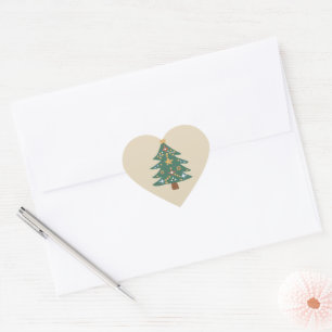 Christmas Tree Illustration Heart Sticker