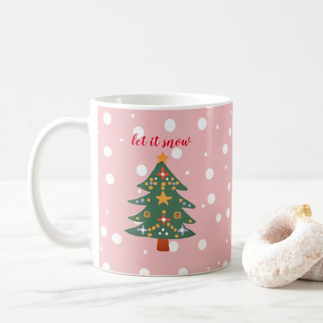 Christmas Tree Illustration Let it Snow Coffee Mug (With Donut)