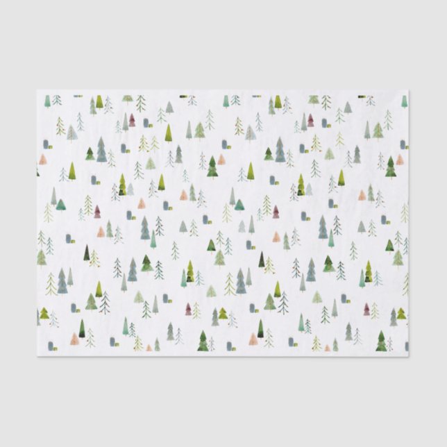 Christmas Tree Illustration Watercolor  Tissue Paper (Front)