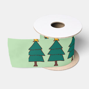 Christmas tree illustration with a little star on satin ribbon