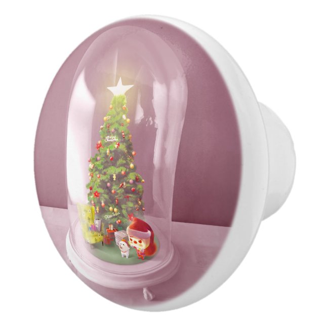 Christmas Tree in a Glass Dome Ceramic Knob (Right)