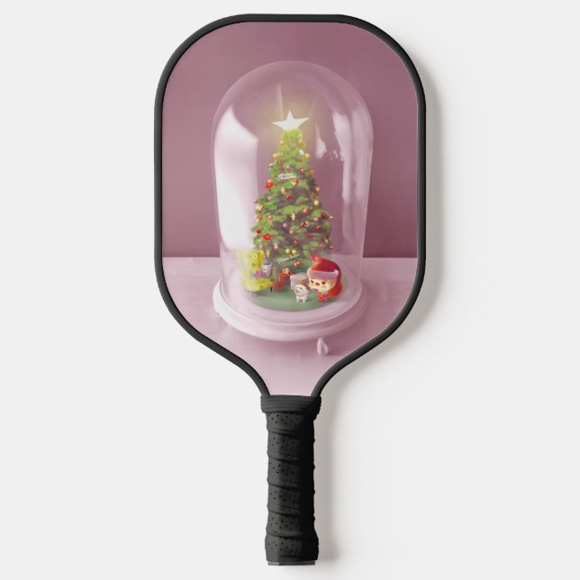 Christmas Tree in a Glass Dome Pickleball Paddle (Front)