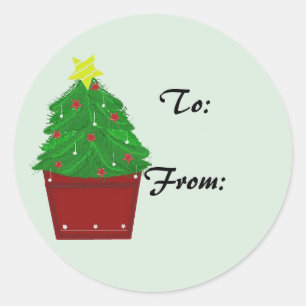 Christmas Tree in a Red Planter Gift Tag