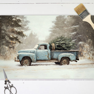 Christmas Tree in a Vintage Blue Truck Decoupage Tissue Paper